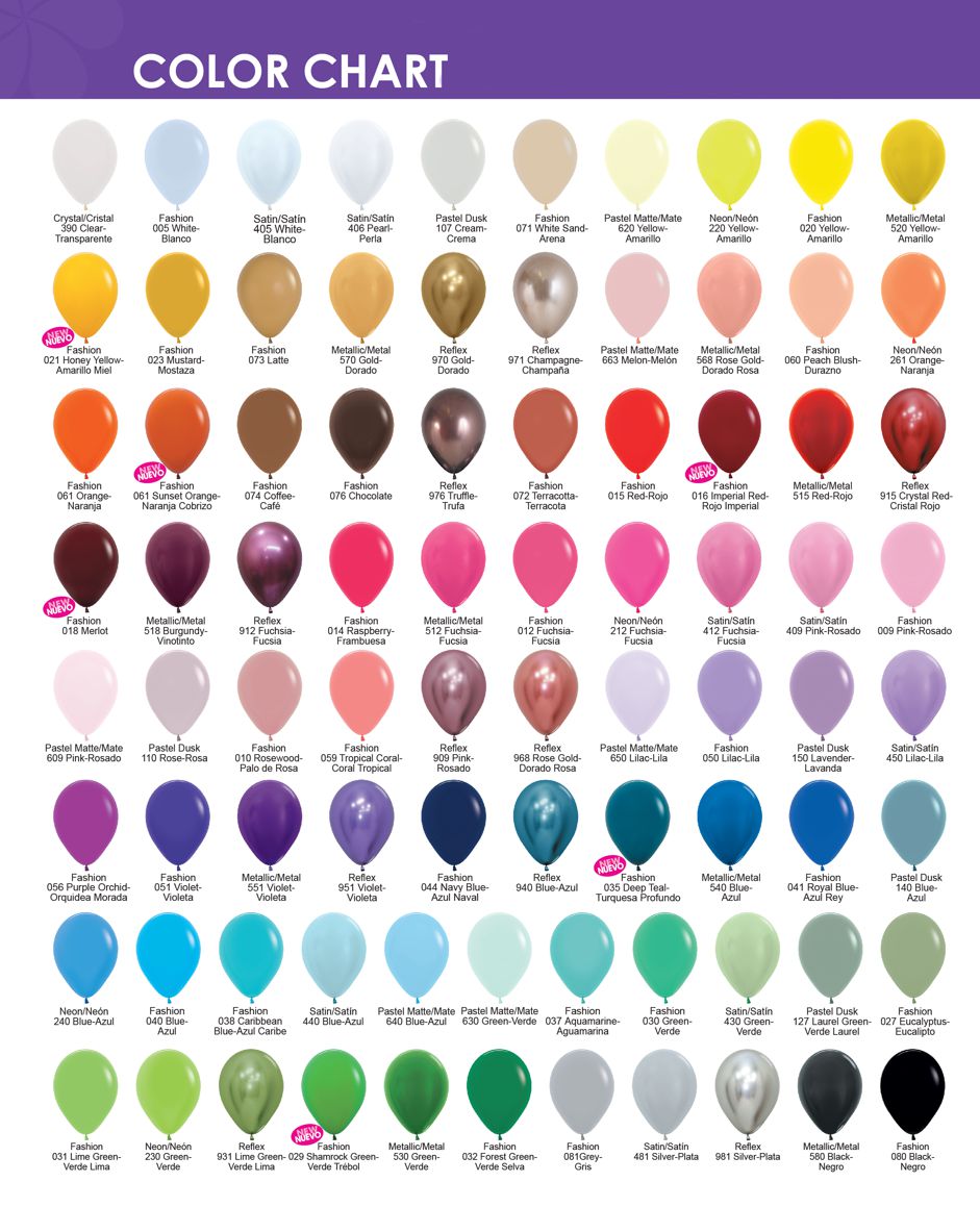 Promoadline LATEX BALLOON COLOR - SIZE CHART